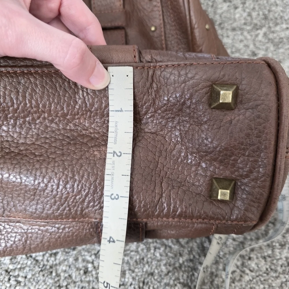 Betsey Johnson VTG Y2K Heavy Brown Leather Studded Tote Handbag Charms Large